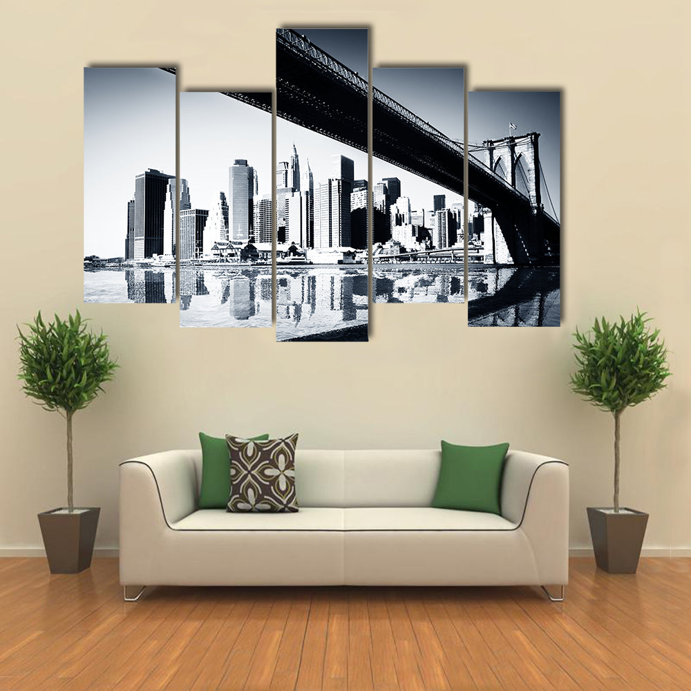 Manhattan Skyline Under Brooklyn Bridge Canvas Wall Art