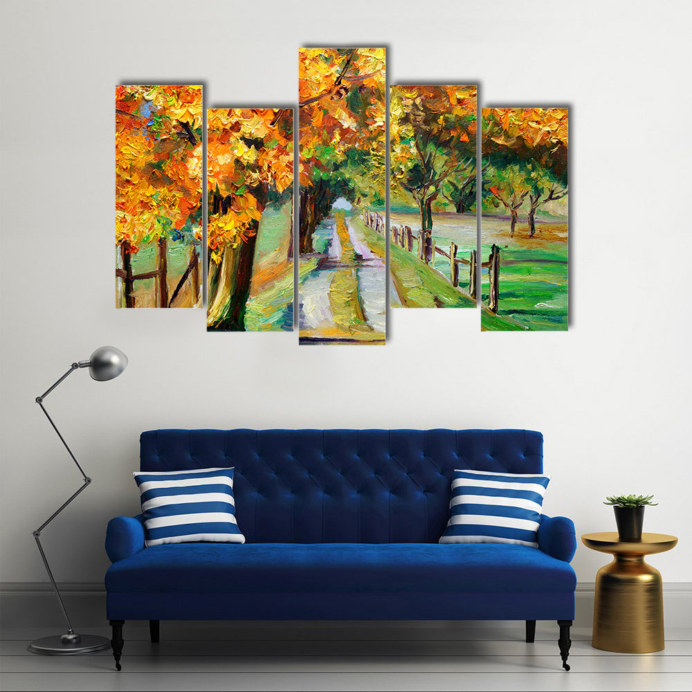 Country Road Through Golden Maples Canvas Wall Art