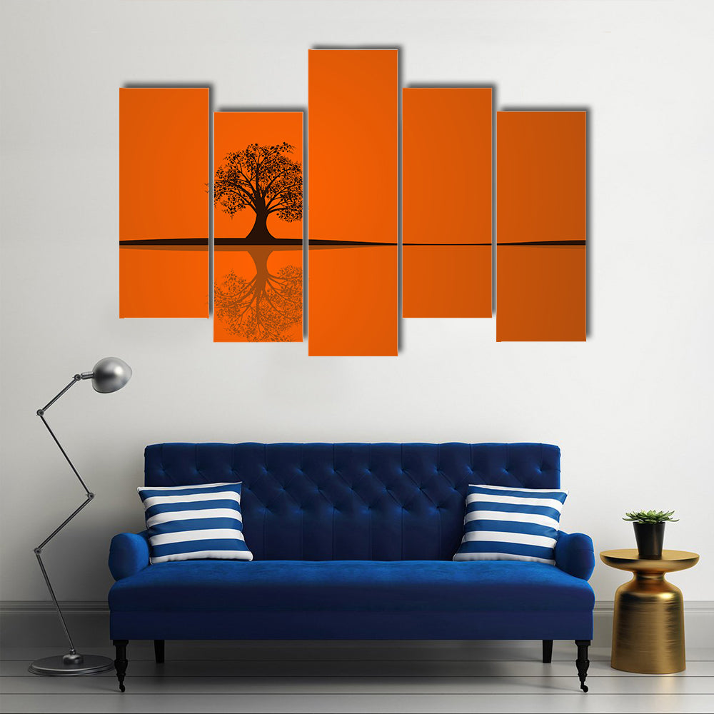 Solitary Tree at Sunset Reflection Canvas Wall Art