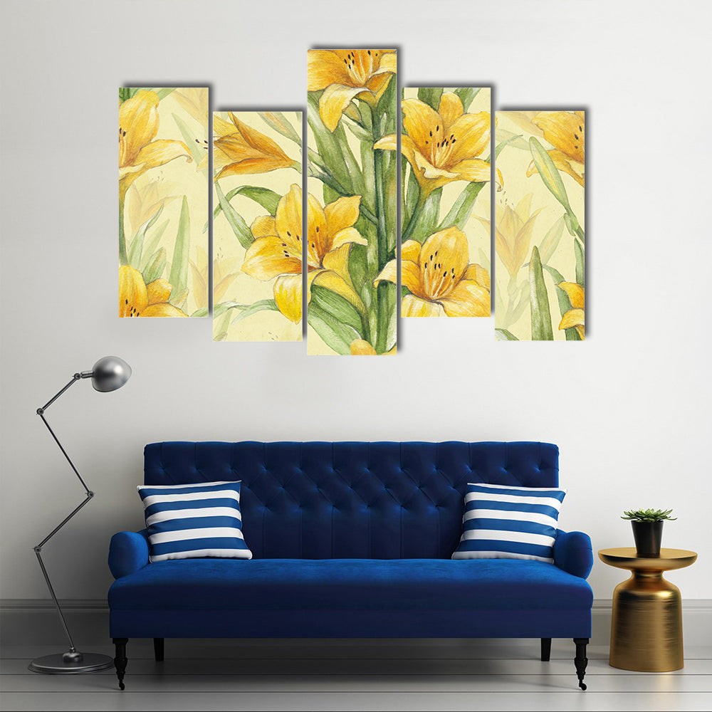 Yellow Lily Floral Pattern Canvas Wall Art
