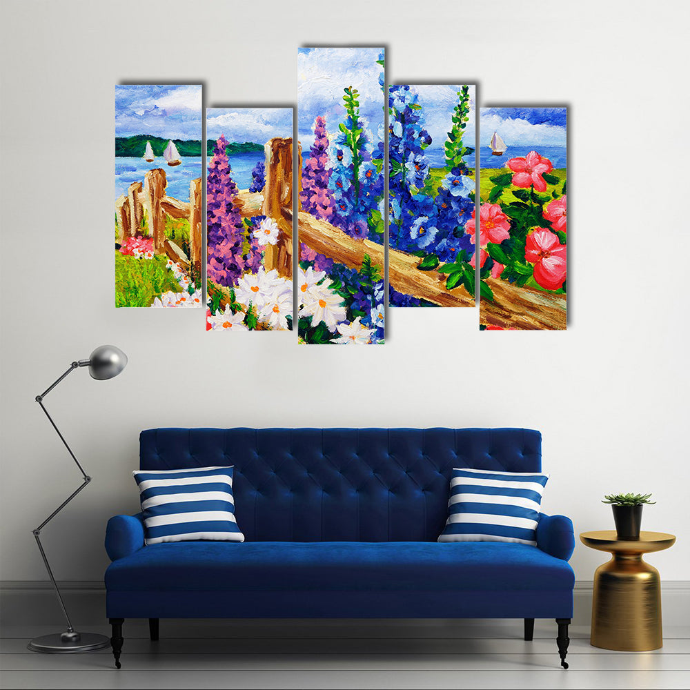 Summer Wildflowers by Split-rail Fence Canvas Wall Art