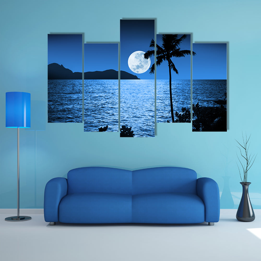 Full Moon Over Ocean Canvas Wall Art