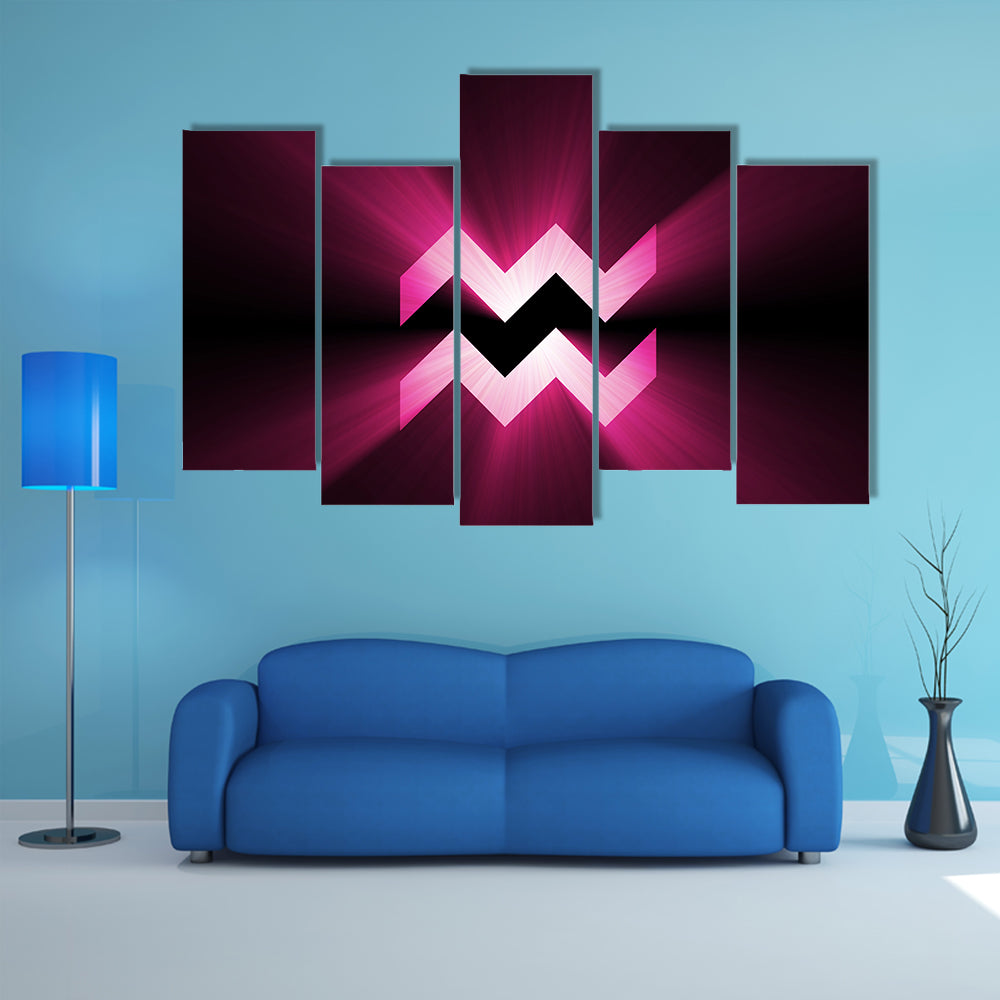Glowing Pink Aquarius Zodiac Symbol Canvas Wall Art