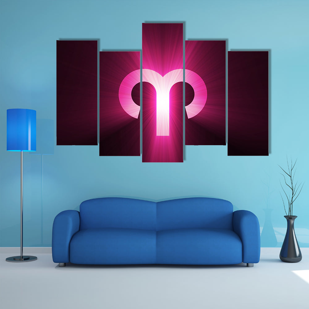 Aries Zodiac Symbol with Radiant Rays Canvas Wall Art