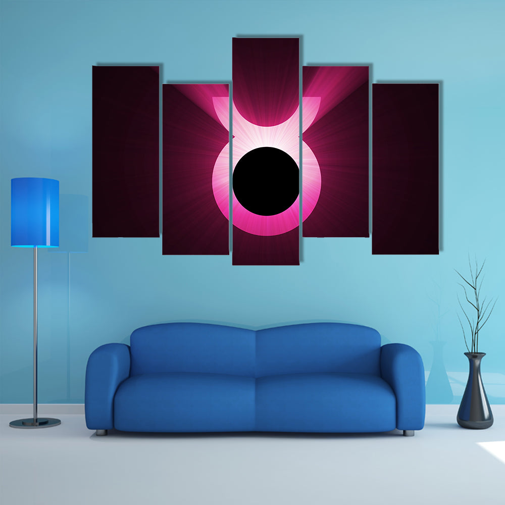 Glowing Pink Taurus Zodiac Symbol Canvas Wall Art