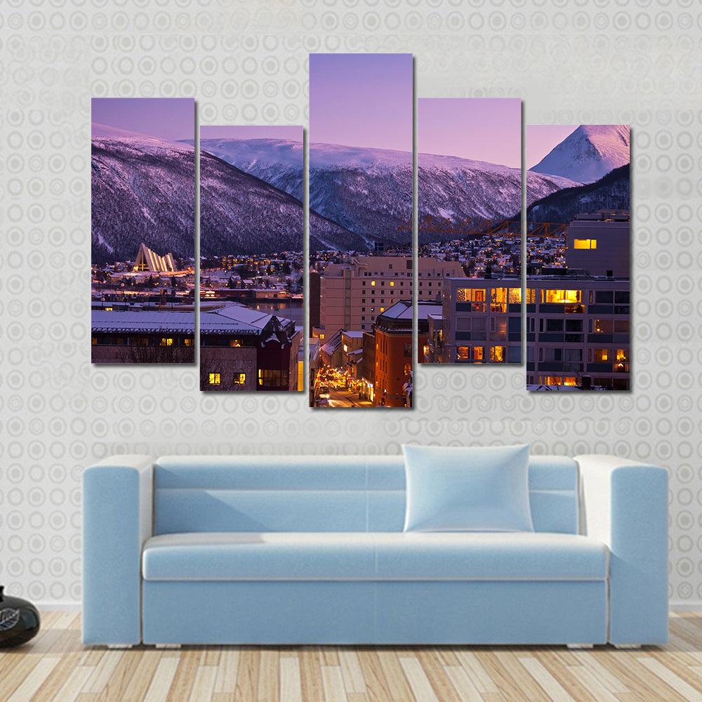 Tromso Cityscape At Dusk In Norway Canvas Wall Art