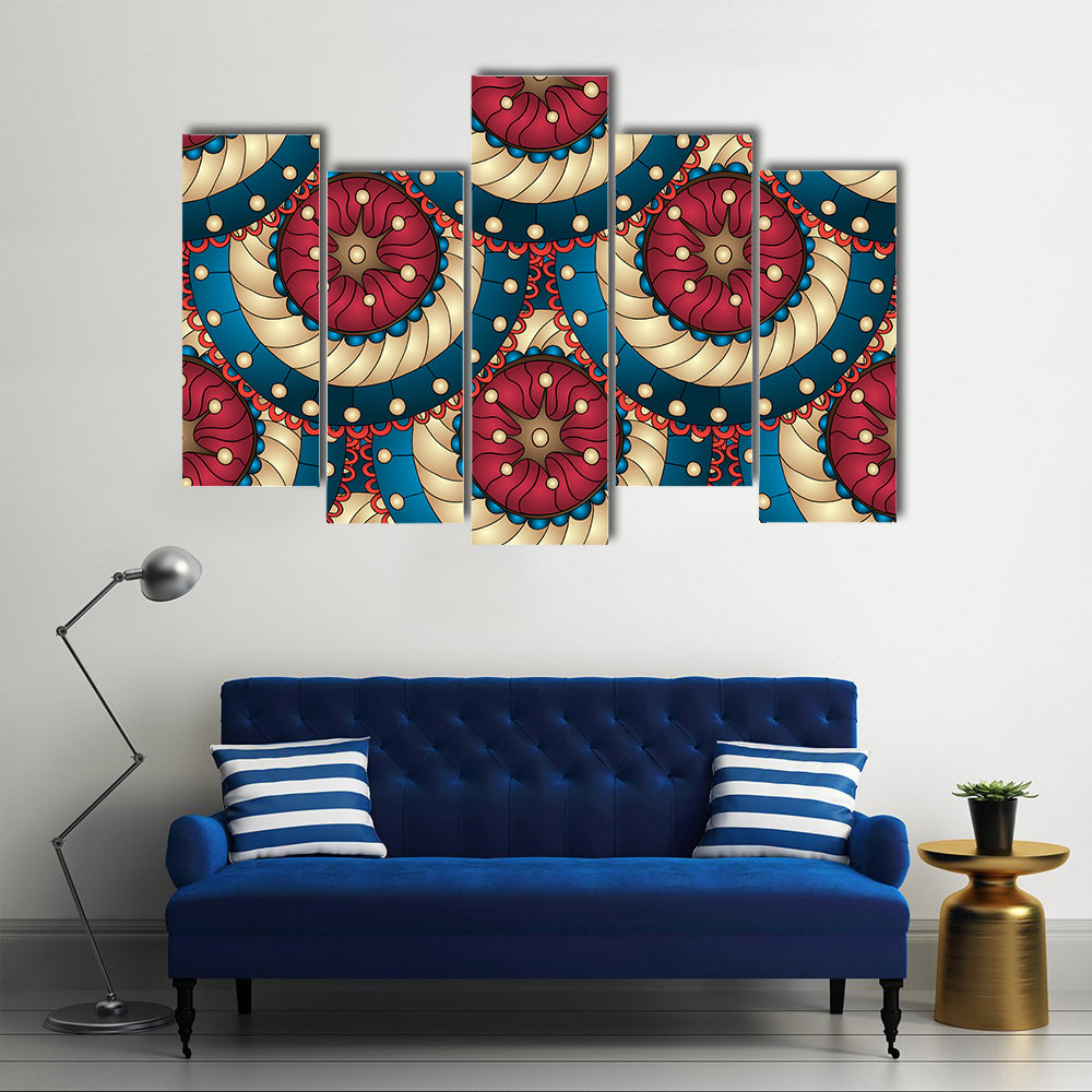 Blue and Gold Mandala Medallions Canvas Wall Art