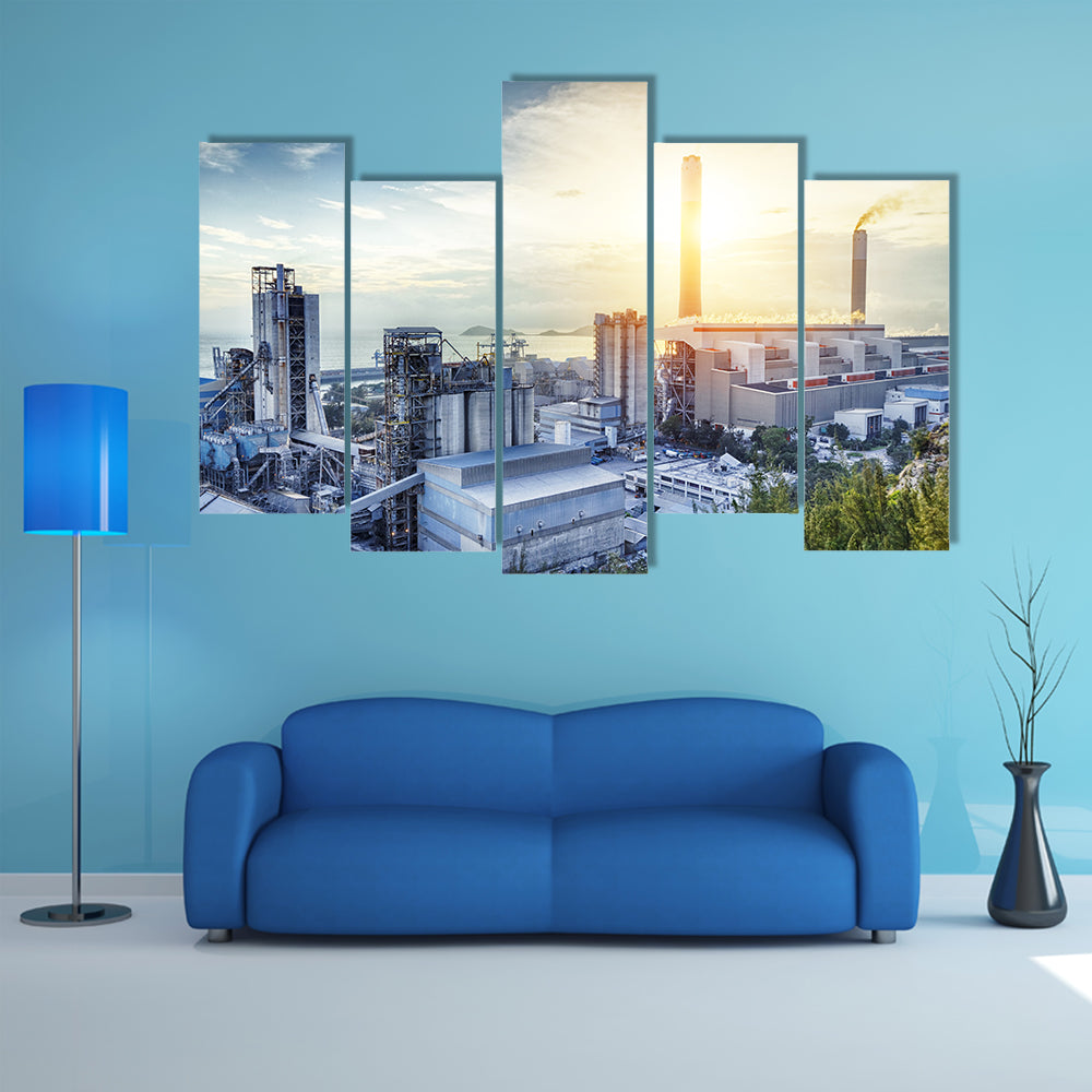 Glowing Petrochemical Plant at Sunset Canvas Wall Art