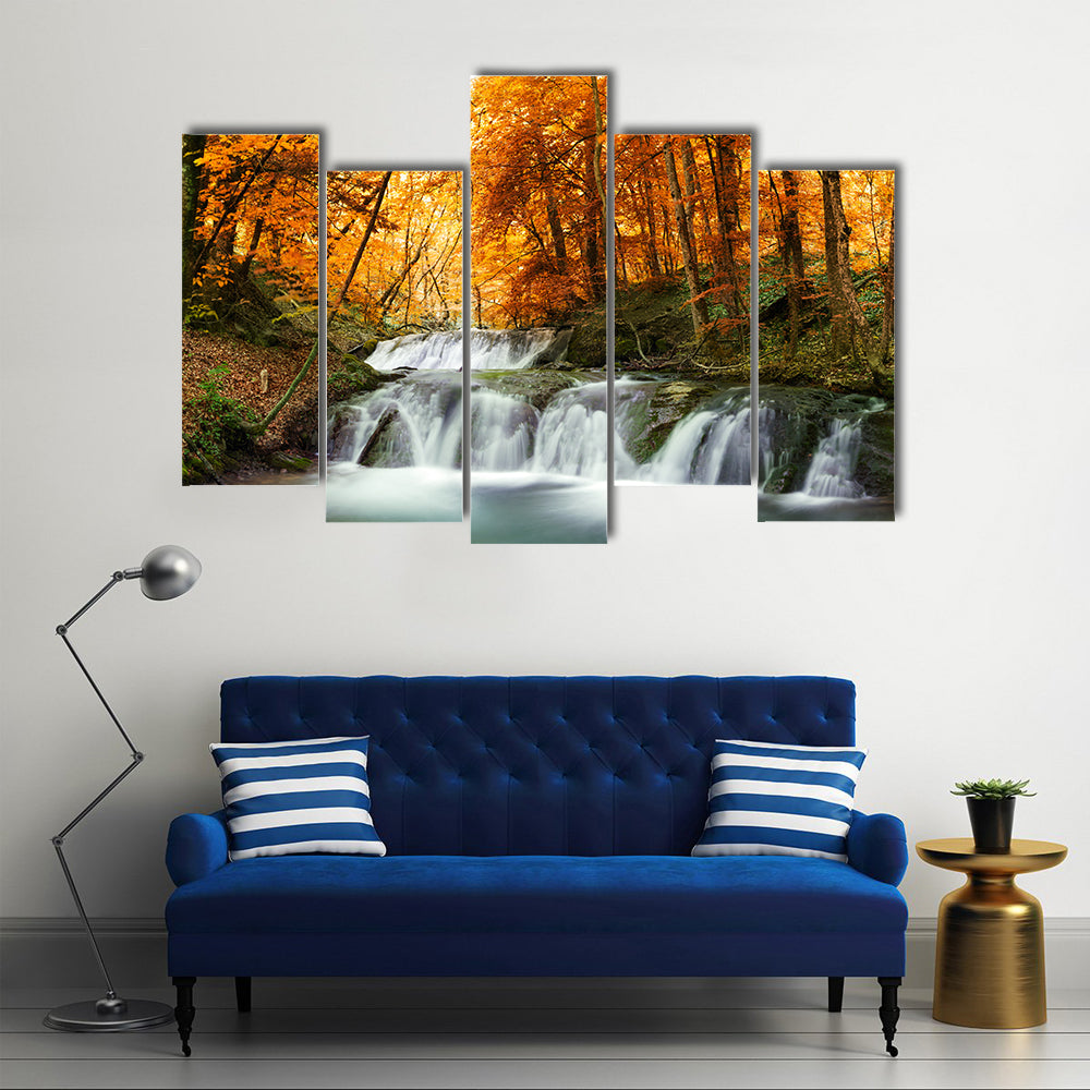 Waterfall In Autumn Forest Thailand Canvas Wall Art