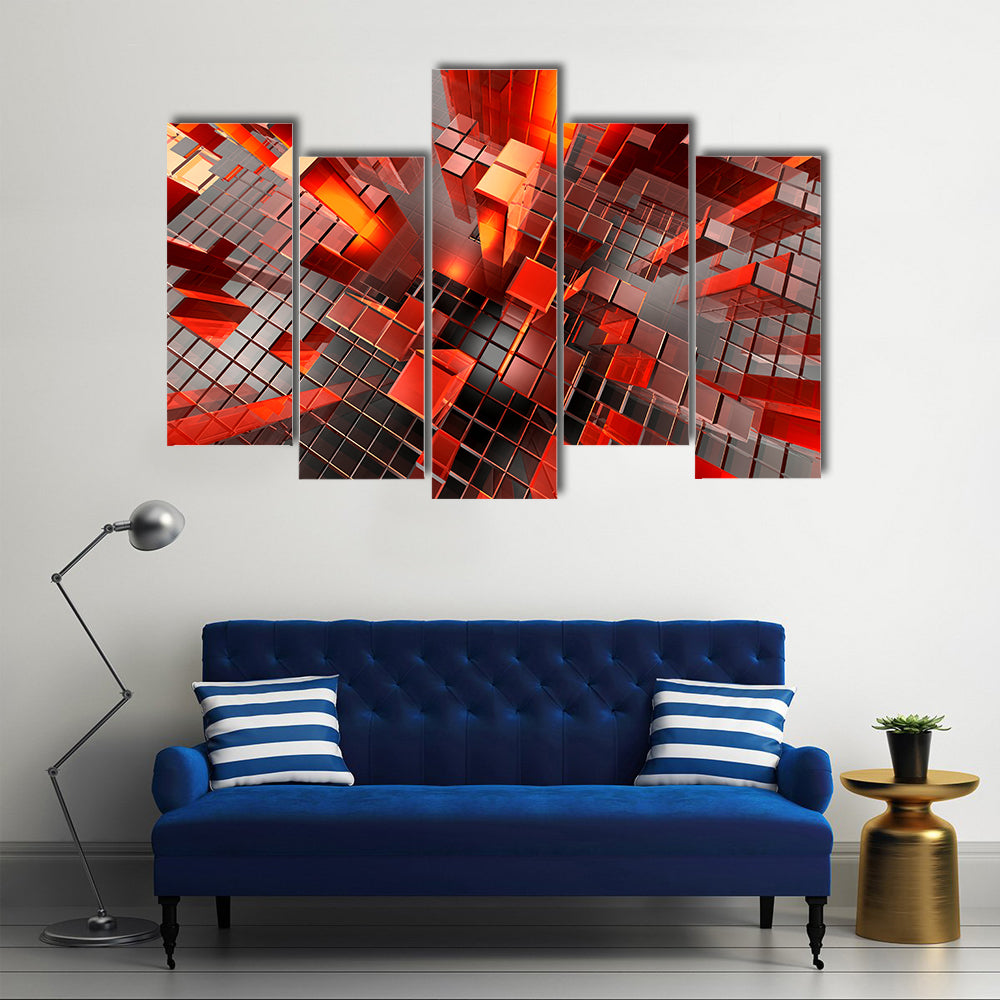 Futuristic Geometric City Blocks Abstract Canvas Wall Art
