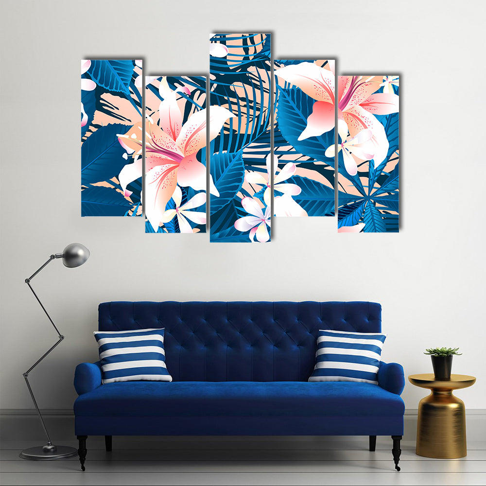 Tropical Lily and Plumeria Floral Pattern Canvas Wall Art