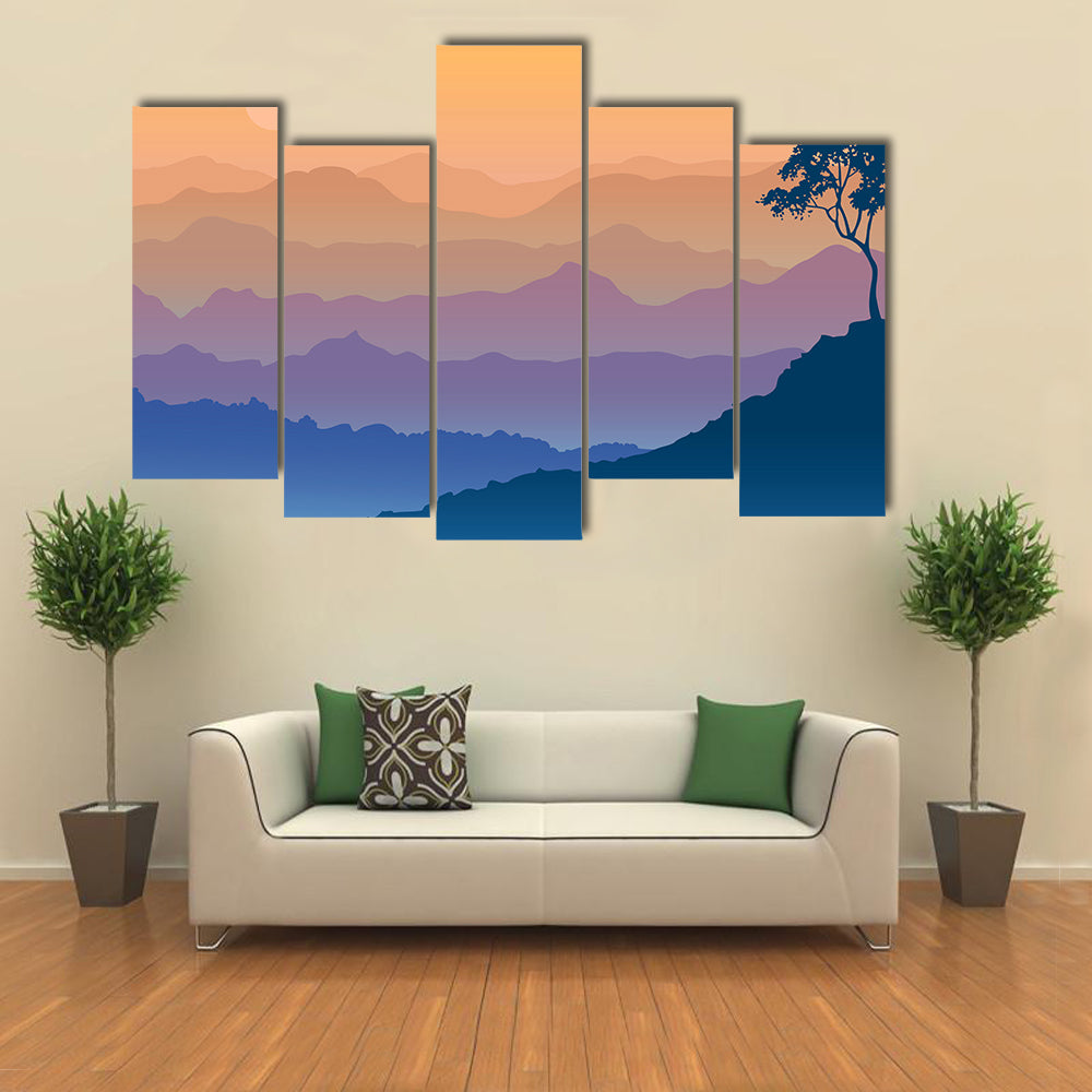 Sunrise Over Layered Mountain Ranges Canvas Wall Art