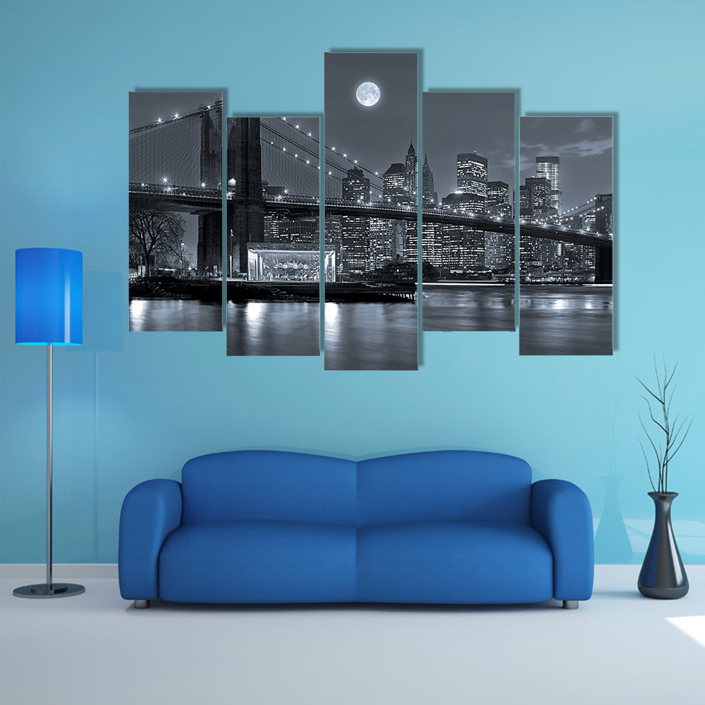 Brooklyn Bridge and Lower Manhattan by Moonlight Canvas Wall Art