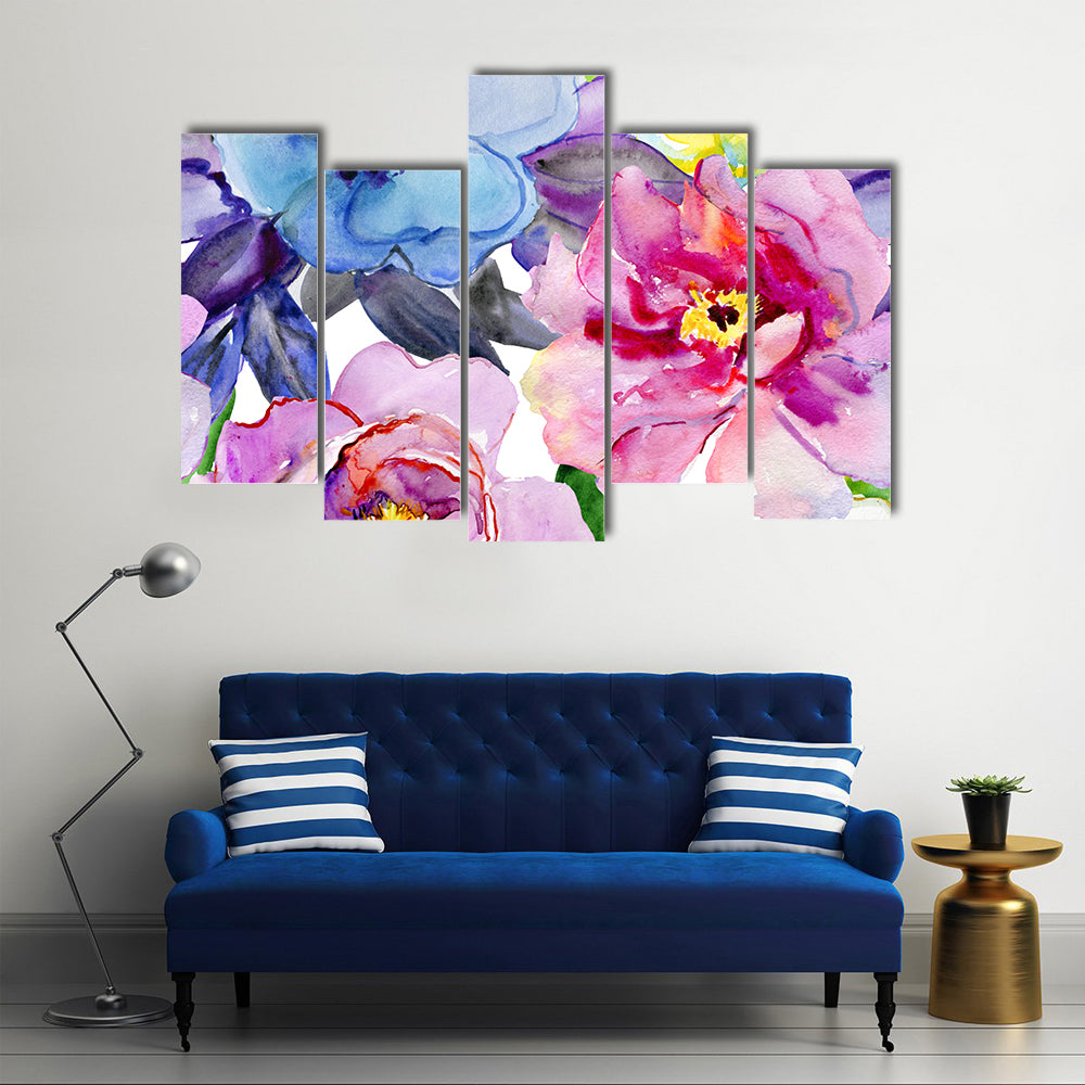Seamless Watercolor Peonies and Poppies Canvas Wall Art