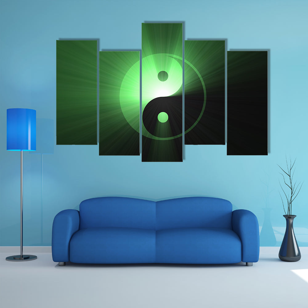 Glowing Green Yin Yang Canvas Wall Art