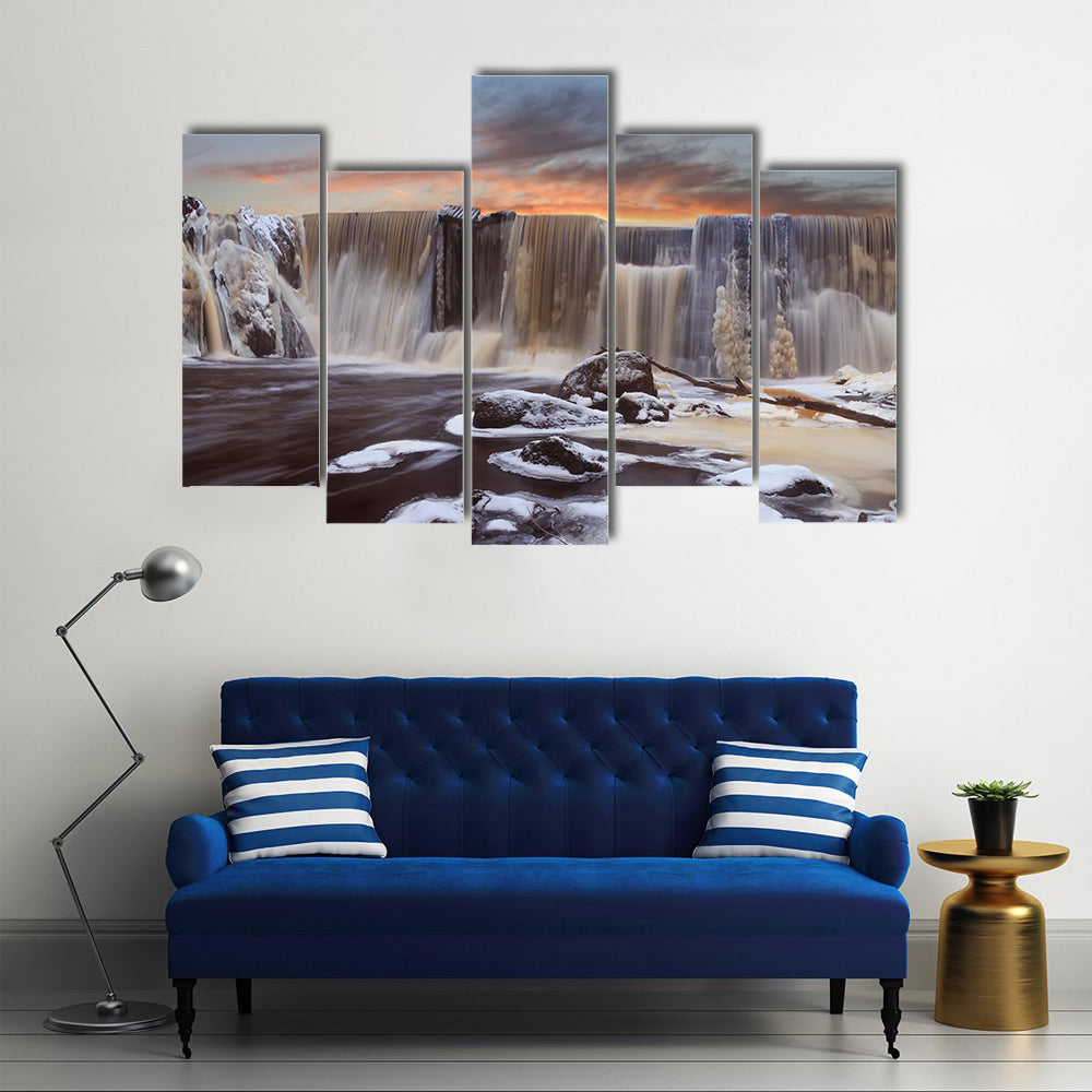 Winter Falls In Finnish Dam Canvas Wall Art