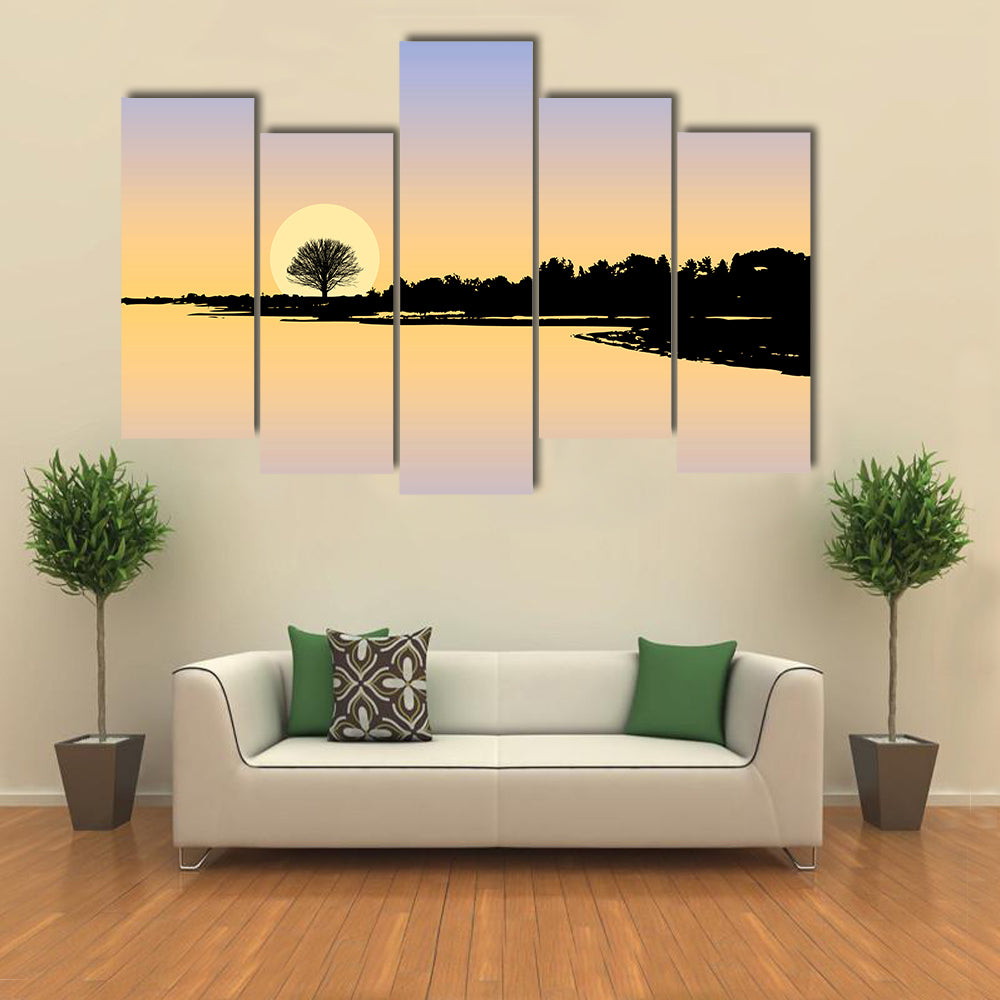 Sunset Over Lake Canvas Wall Art