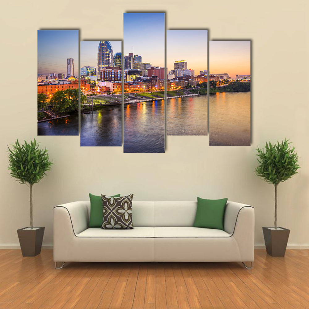 Nashville Skyline on the Cumberland River Canvas Wall Art