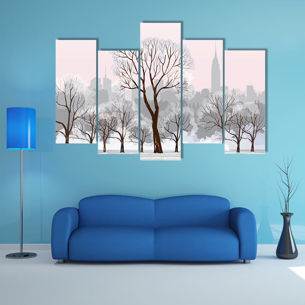 Snow Alley with Empire State Silhouette Canvas Wall Art