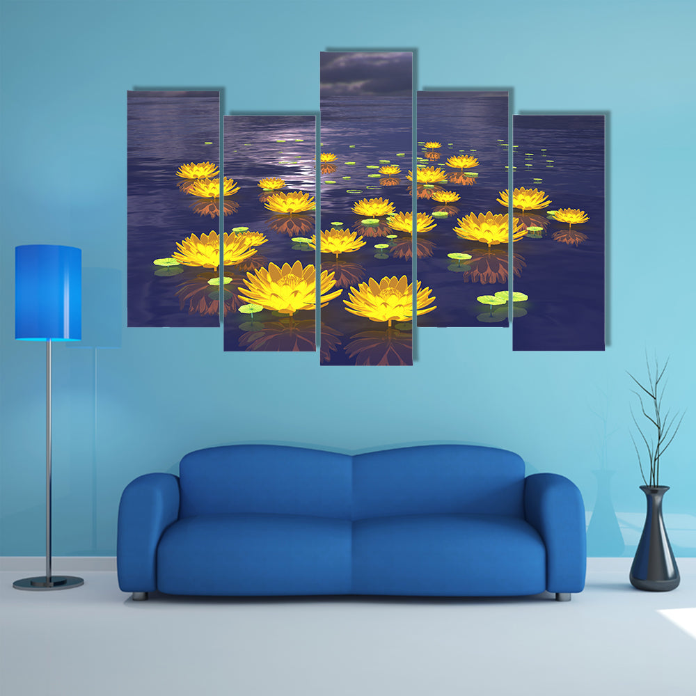 Yellow Water Lilies at Twilight Canvas Wall Art