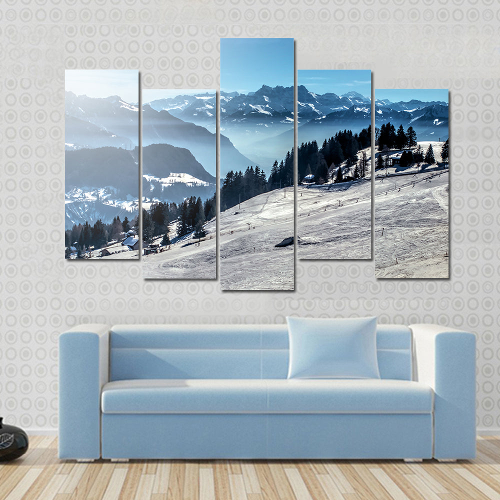 Winter Mountain Ski Slope Canvas Wall Art