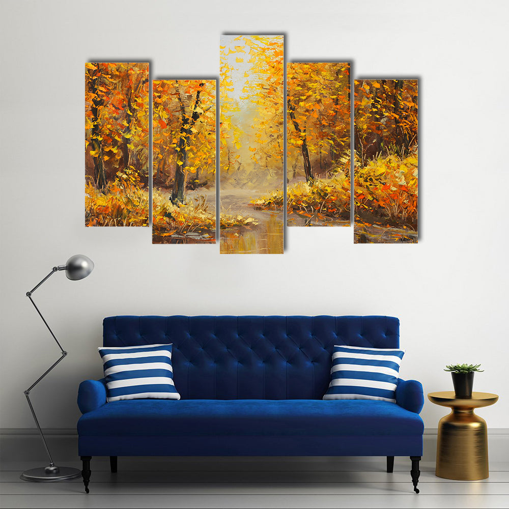 Golden Autumn Along a River Canvas Wall Art