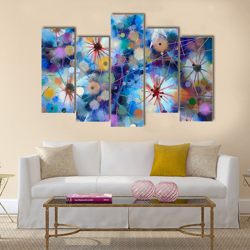 Abstract Watercolor Floral with Starburst Motifs Canvas Wall Art