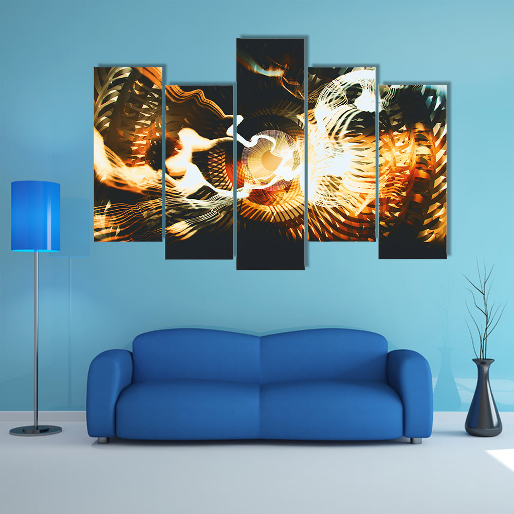 Golden Fractal with Glowing Core Canvas Wall Art