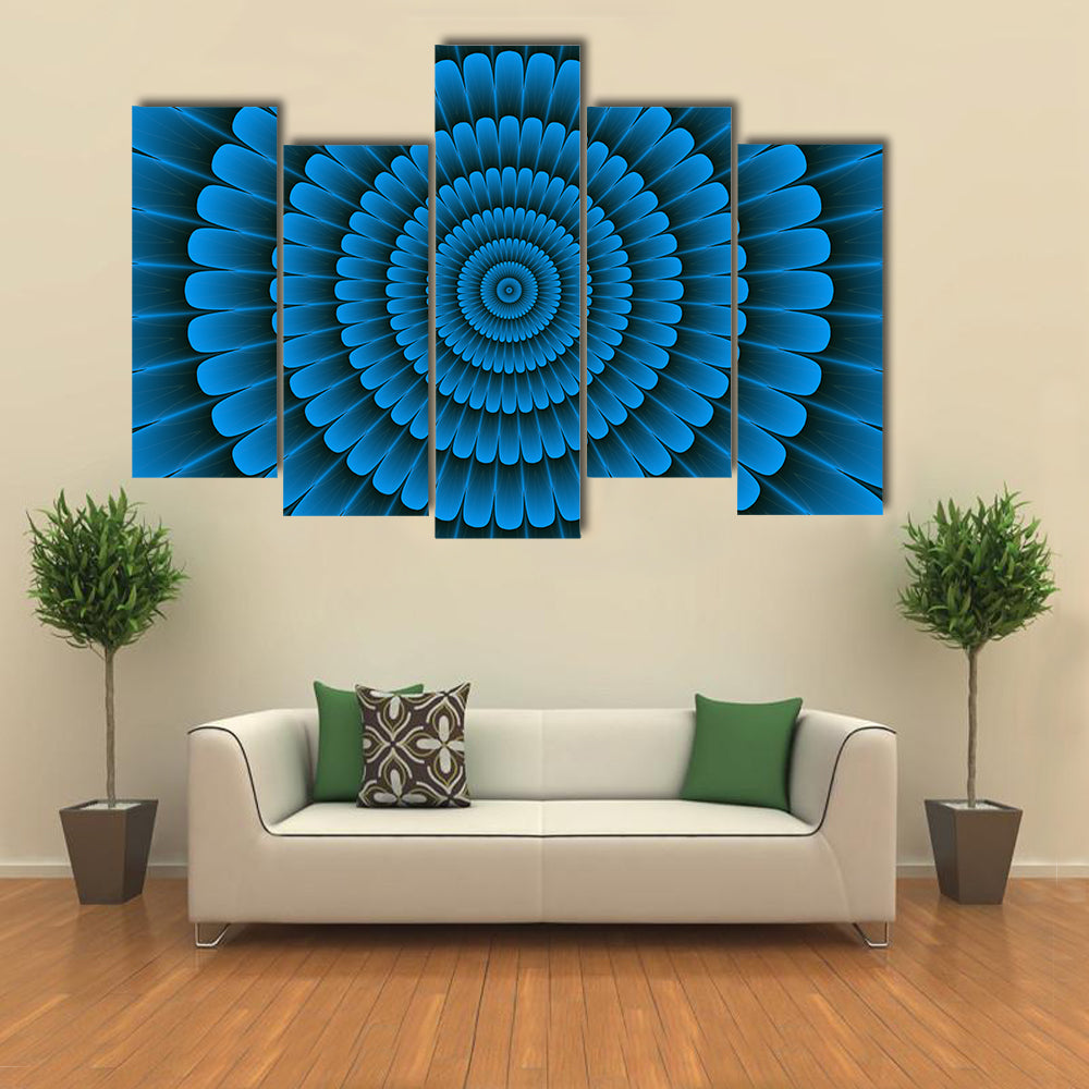 Blue Radial Floral Pattern Canvas Wall Art