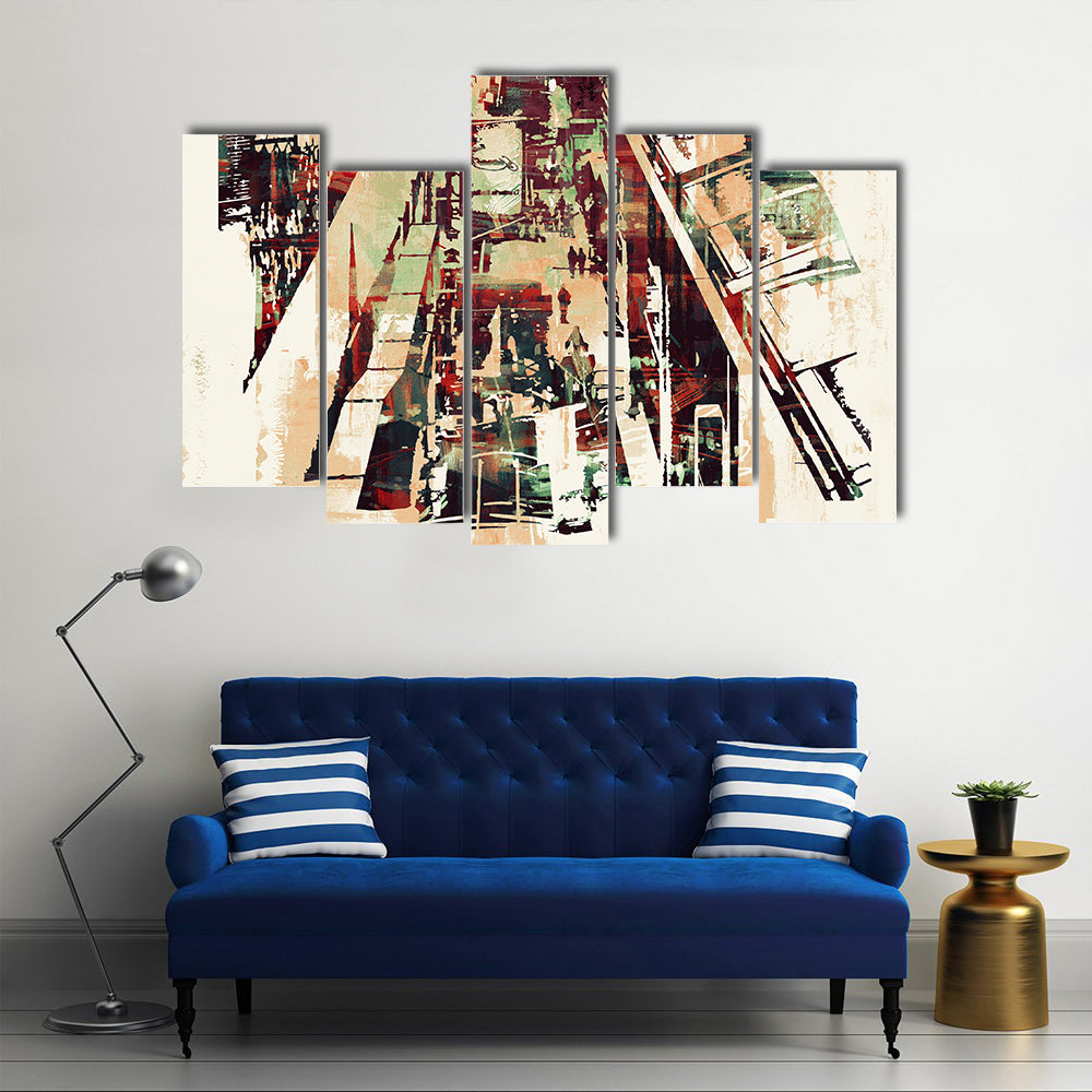 Crowded Urban Cityscape Canvas Wall Art