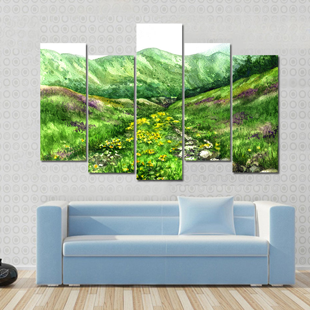Summer View of Mountain Valley Canvas Wall Art