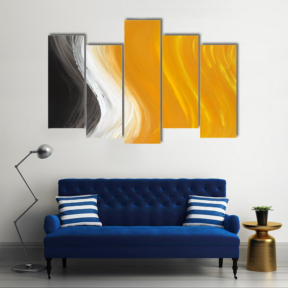 Oil Painted Curves in Black, White and Yellow Canvas Wall Art