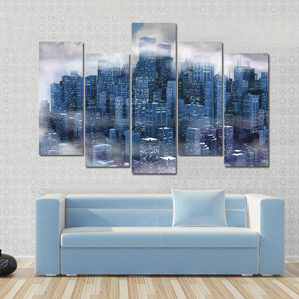 New York City Aerial Night Skyline Canvas Wall Art