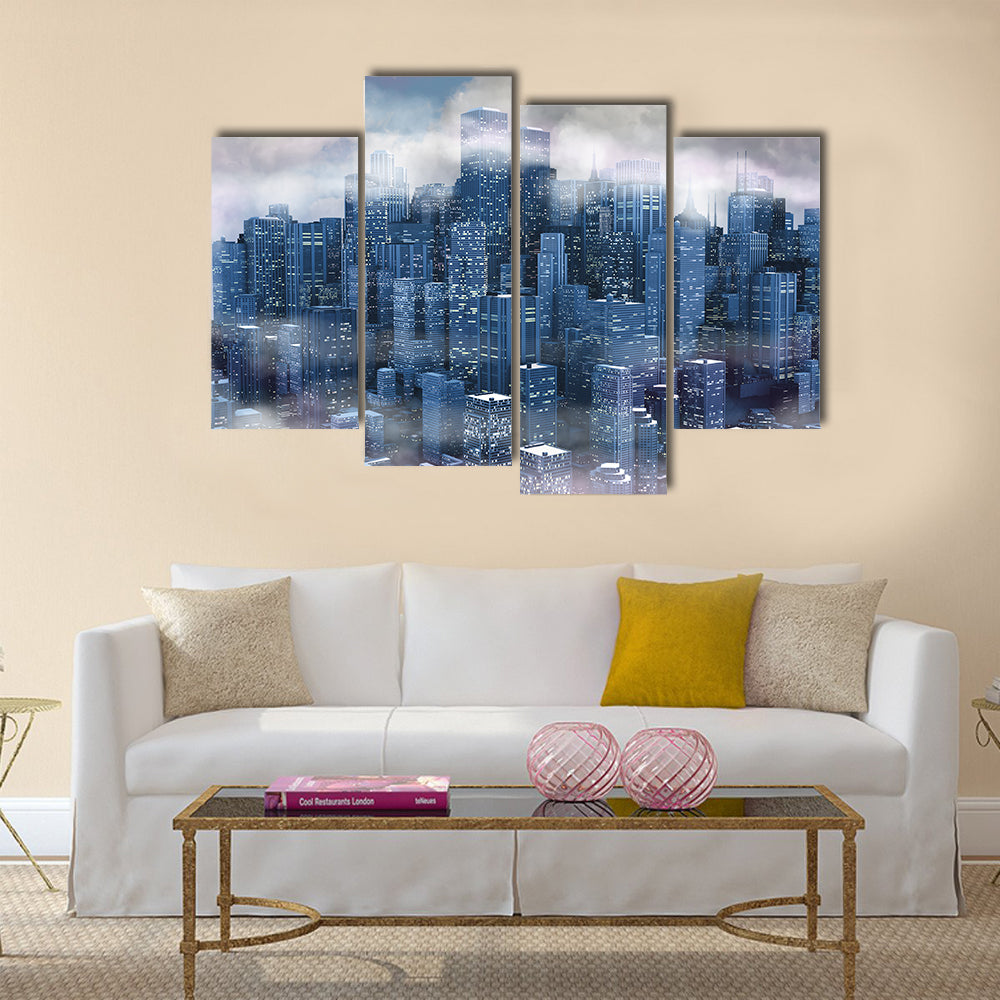 New York City Aerial Night Skyline Canvas Wall Art