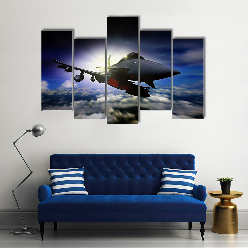 Fighter Jet at Sunrise Canvas Wall Art