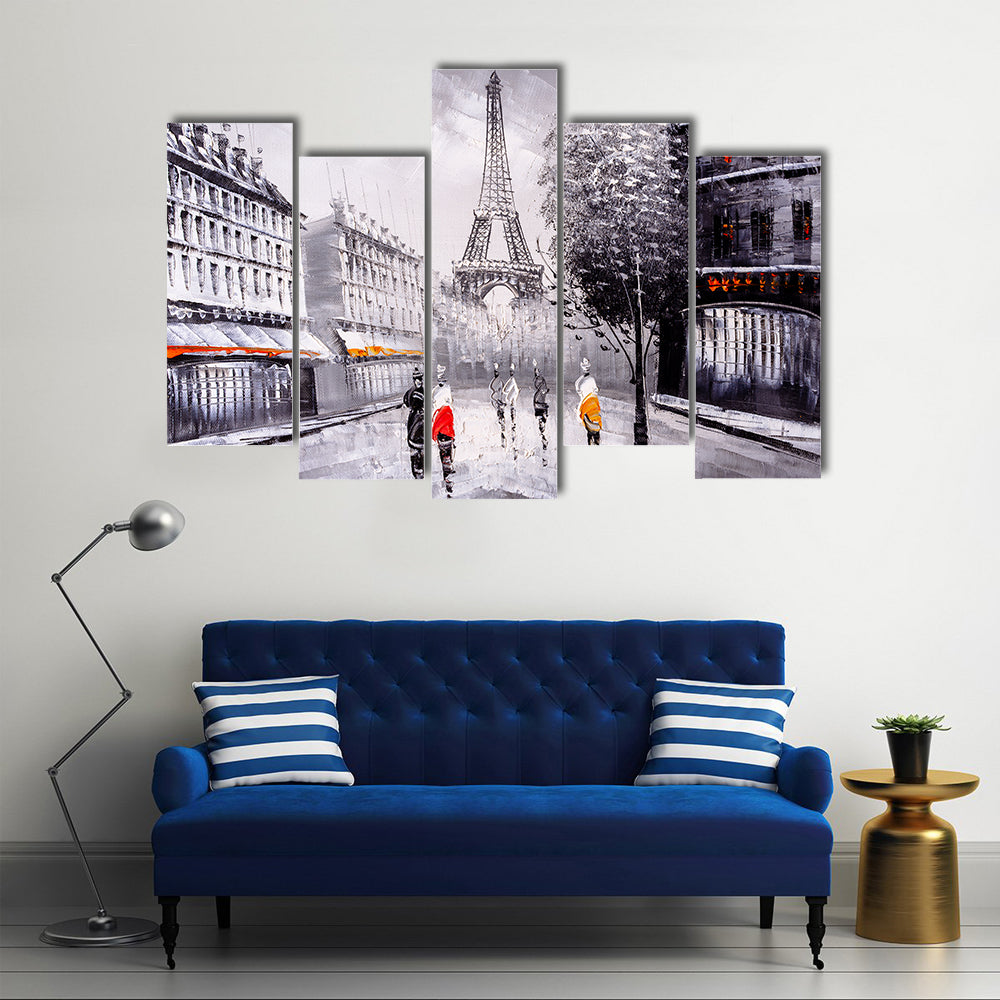 Paris Street Leading to the Eiffel Tower Canvas Wall Art