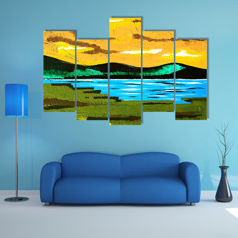 Sunset Lake Meadow Canvas Wall Art