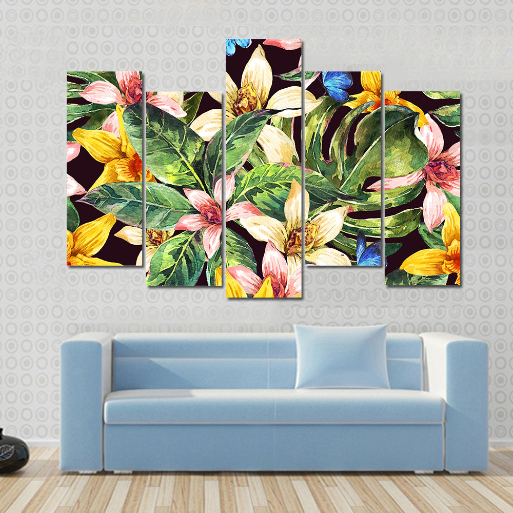 Watercolor Tropical Leaves Pattern Canvas Wall Art
