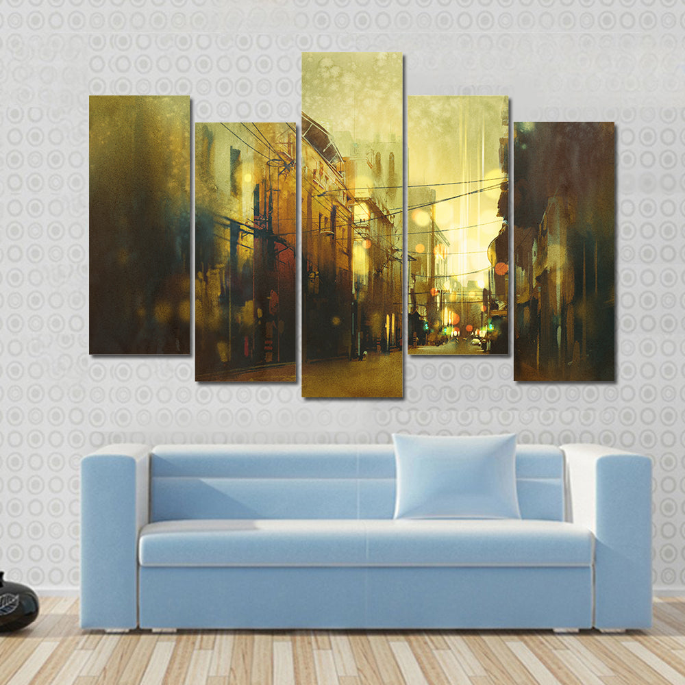 Urban Street at Golden Dusk Canvas Wall Art