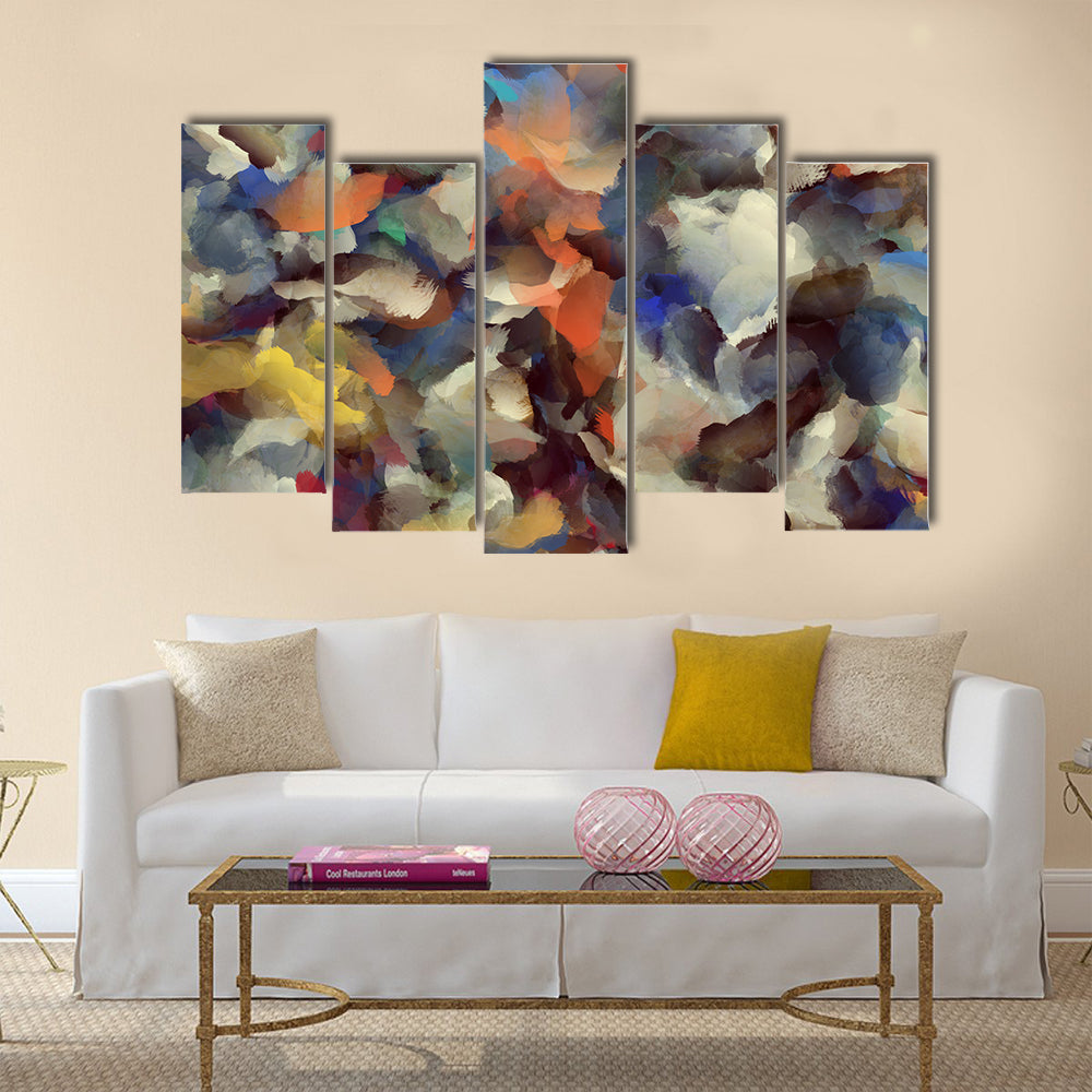 Colorful Retro Abstract Brushstroke Composition Canvas Wall Art