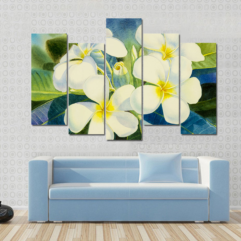 Realistic White Plumeria Close-up Canvas Wall Art