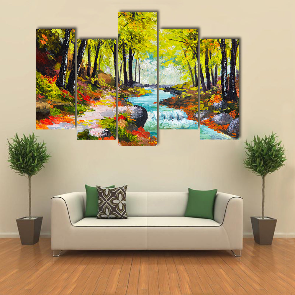 River in Autumn Forest Canvas Wall Art