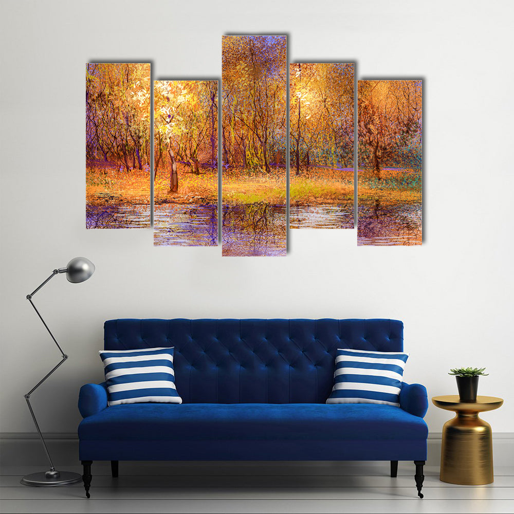 Colorful Autumn Trees at Lakeside Canvas Wall Art