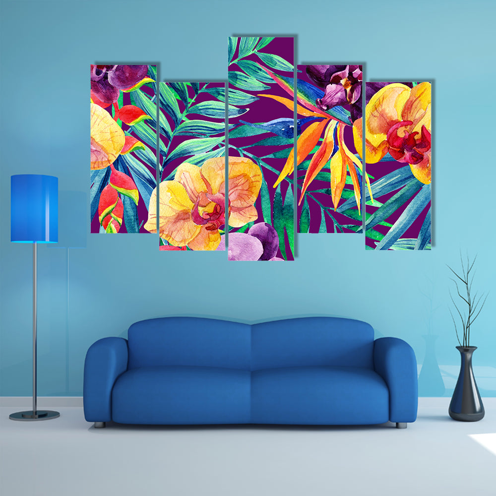 Tropical Jungle Watercolor Floral Canvas Wall Art