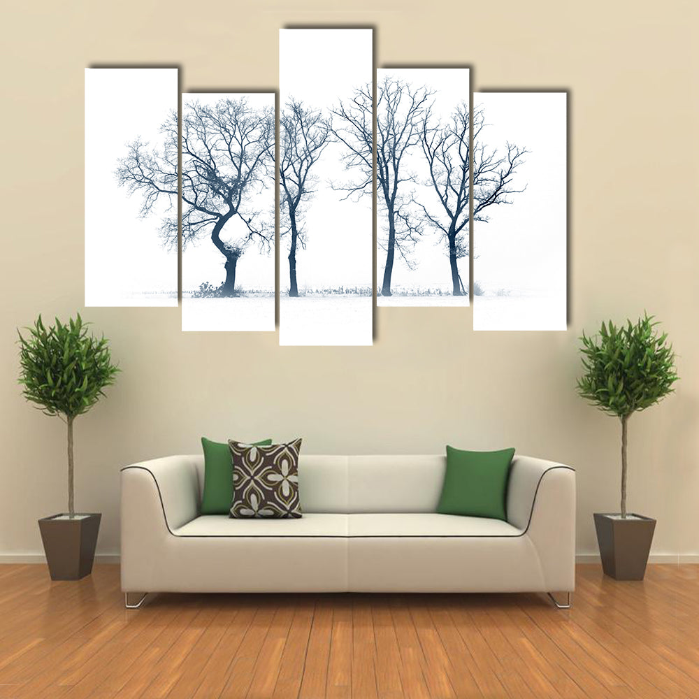 Four Bare Trees in Winter Canvas Wall Art