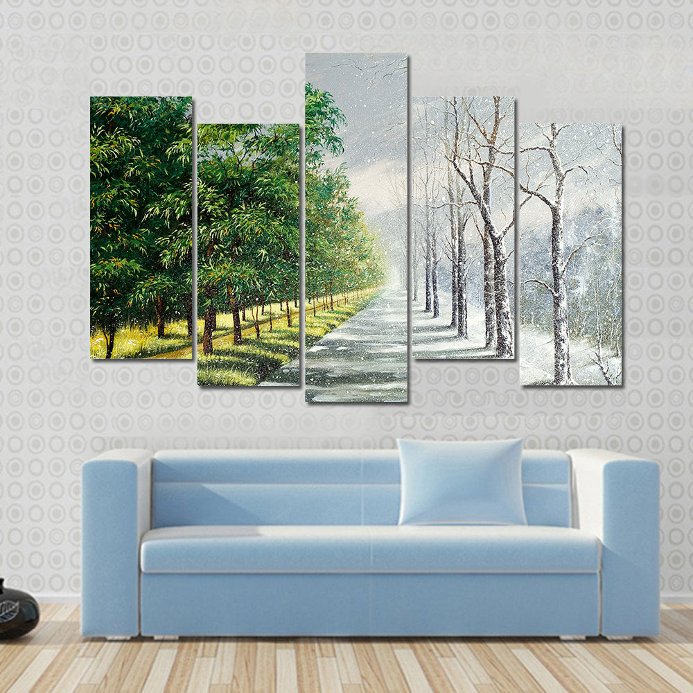 Summer to Winter Forest Path Canvas Wall Art