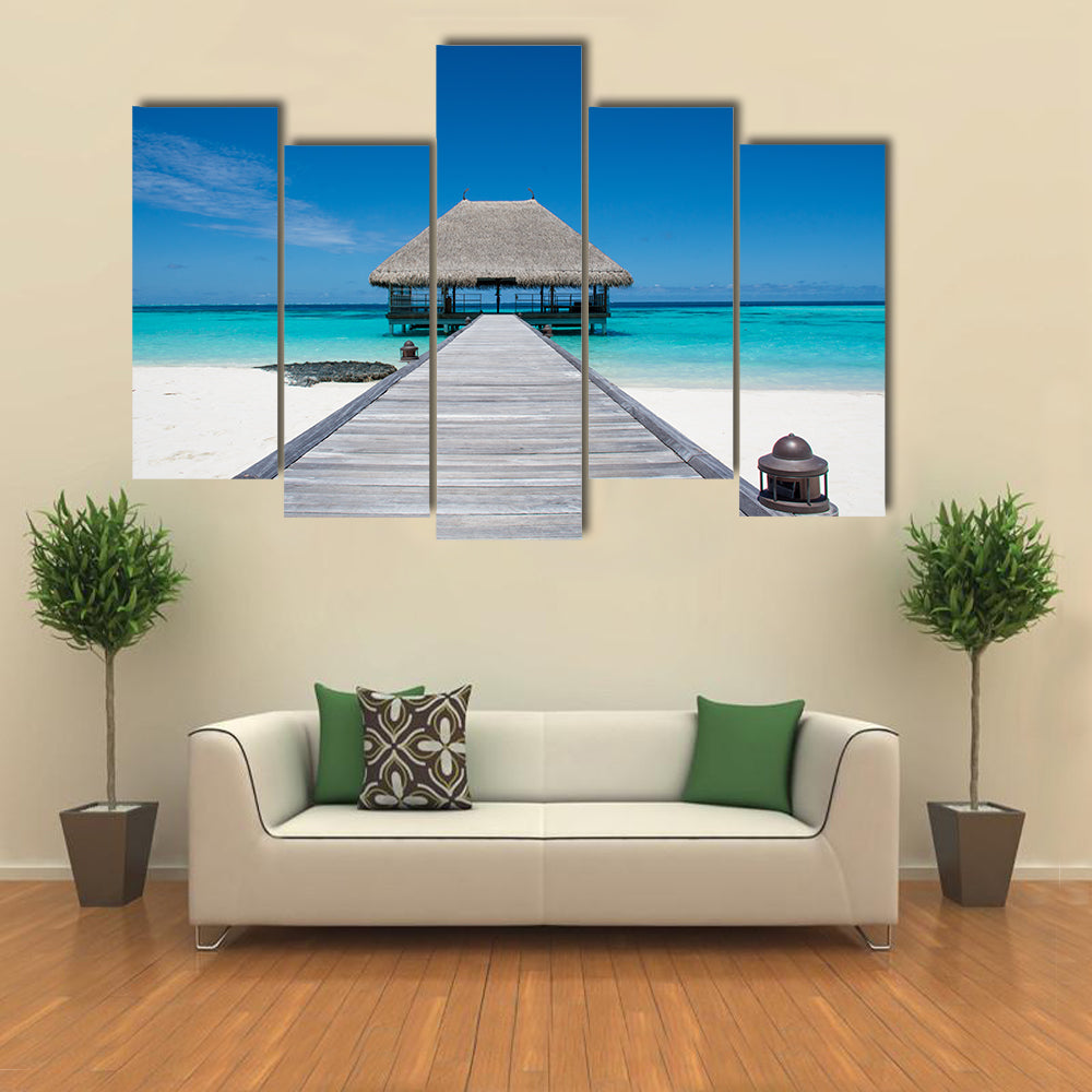 Maldives Wooden Pier to Overwater Bungalow Canvas Wall Art