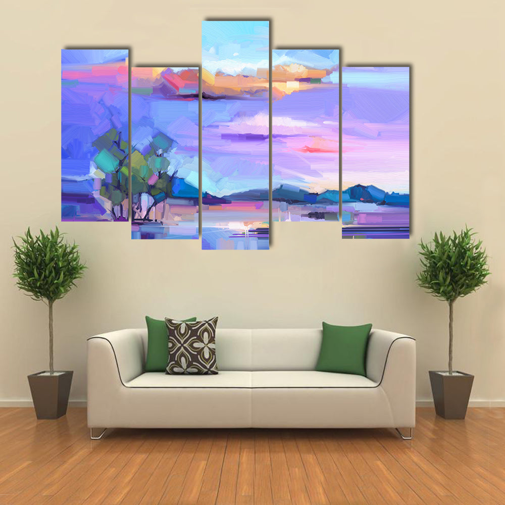Sunset Lakeside Semi-abstract Landscape Canvas Wall Art