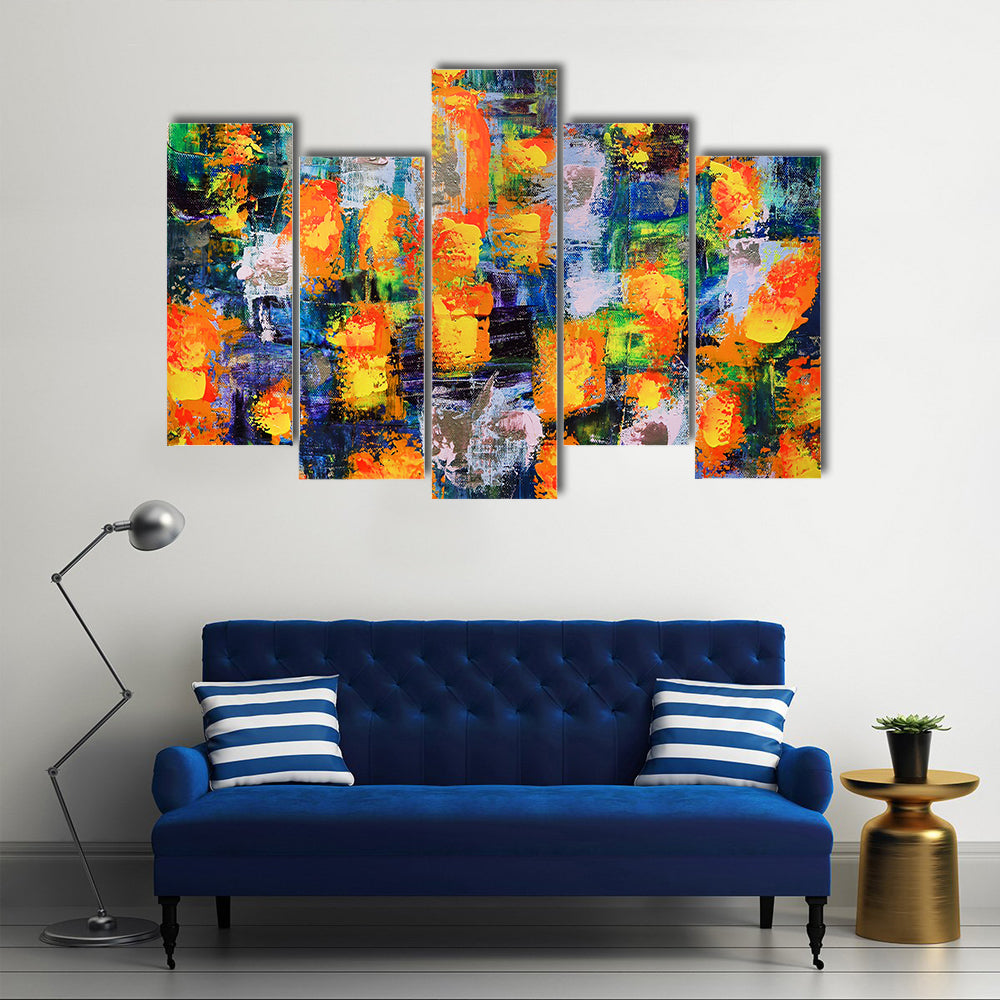 Abstract Fire Flames in Textured Color Grid Canvas Wall Art