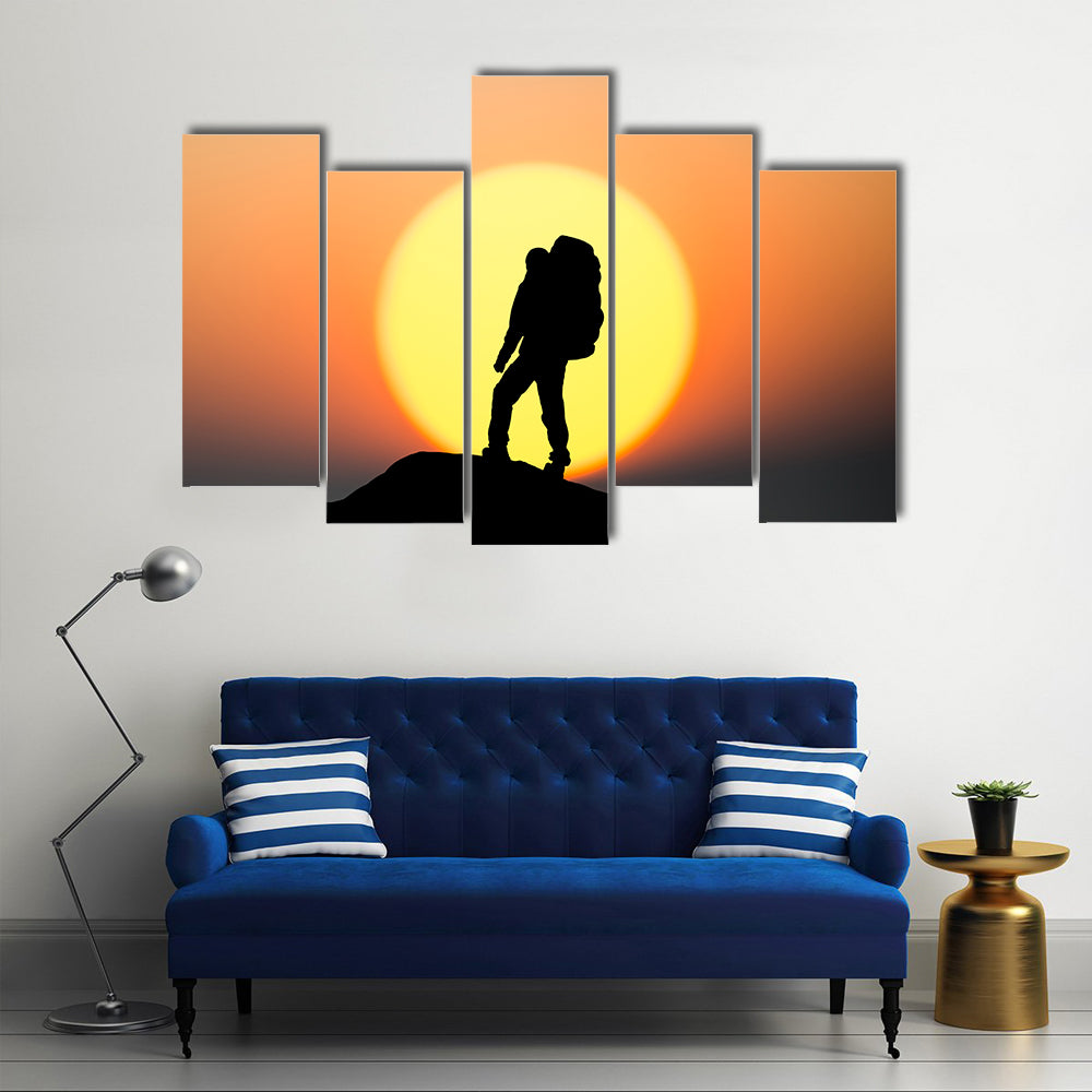 Silhouette Of Rock Climber On The Peak Canvas Wall Art